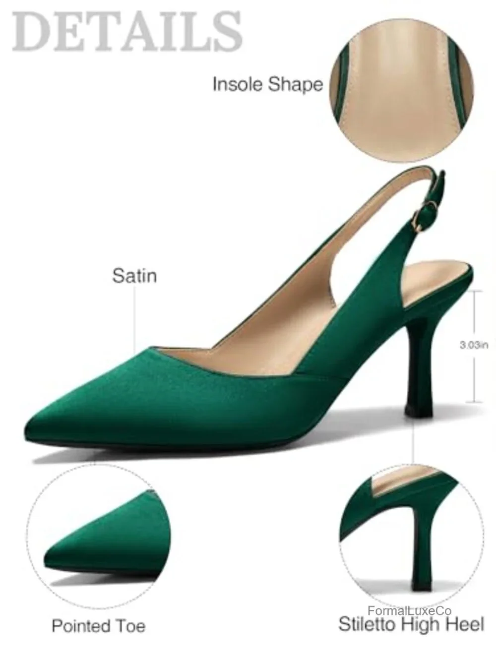 Slingback Kitten Heels Closed Pointed Toe Pumps Wedding Dress Shoes